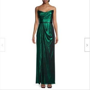 NWT Marchesa Notte Emerald Strapless Metallic Lame Gown Dress 4